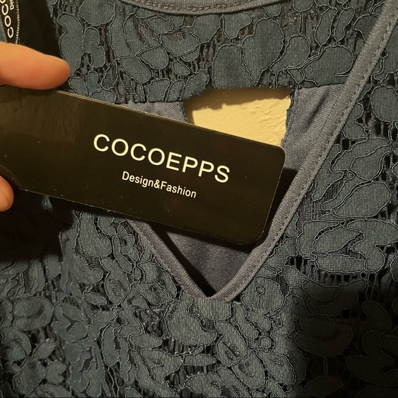 NWT Cocoepps Navy Blue Lace V Neck Dress - Picture 5 of 5
